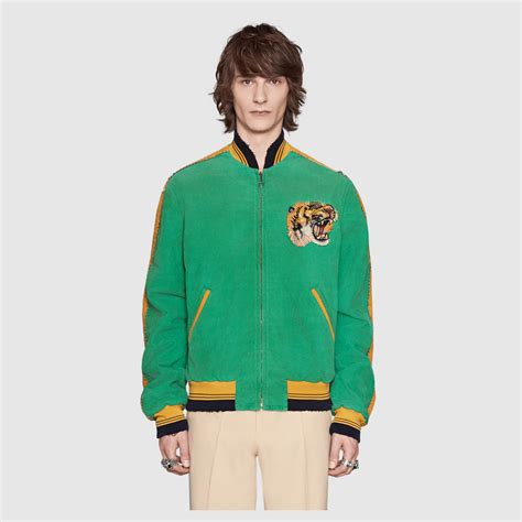 gucci washed bomber jacket with appliqués|gucci bomber jacket men's.